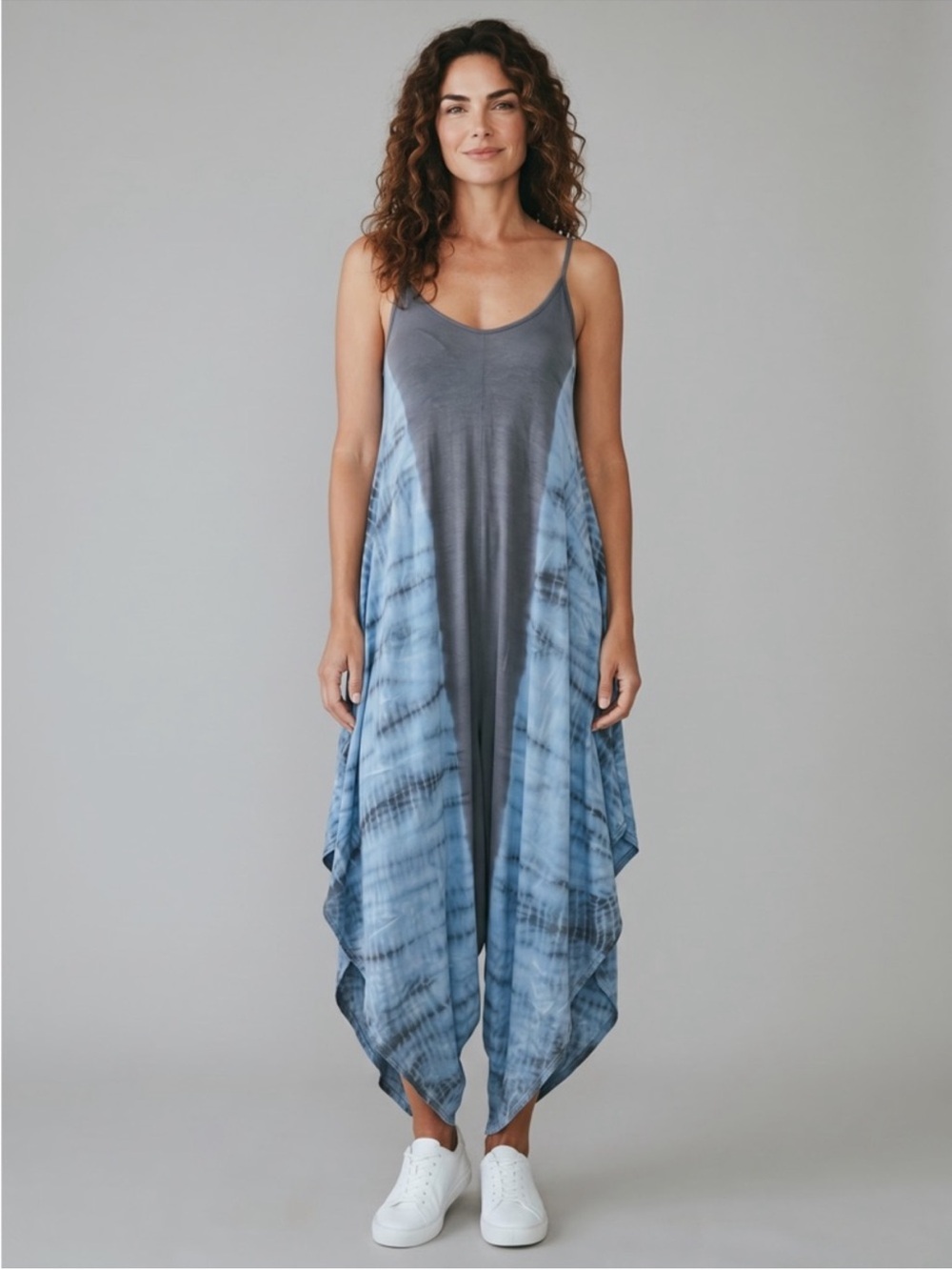 Blue and White Tie-Dye Maxi Slip Dress